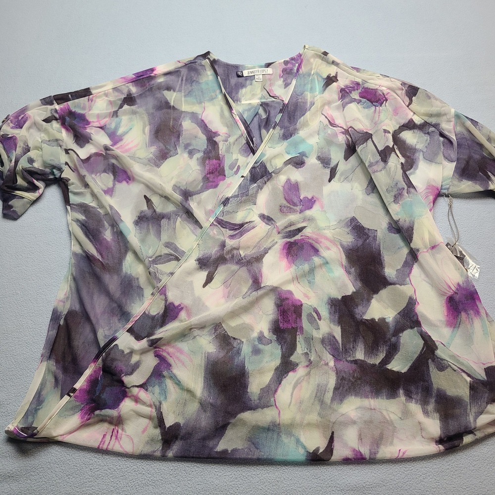 Jennifer Lopez Floral Blouse Womens 1X Purple NEW Chiffon Surplice Wrap Front - Picture 9 of 9